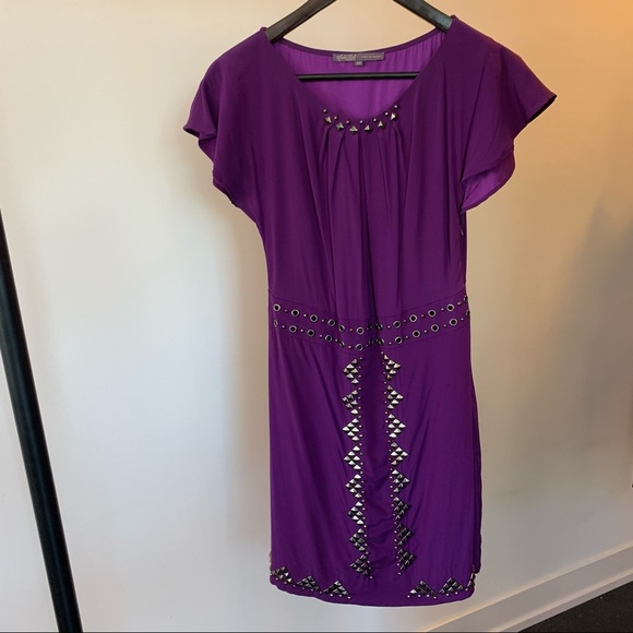 Hale Bob Purple Silk Studded Dress X-small - Picture 1 of 5